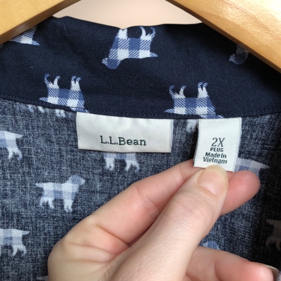 L.L.Bean Cotton Navy Blue Dog Patterned Pajamas Set Shirt & Shorts Women’s 2X - Picture 5 of 15